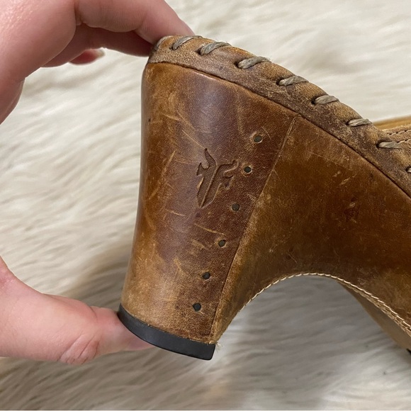 Frye Charlotte Ring Harness Brown Distressed Leather Clogs Slip On Mules Western - Picture 5 of 10